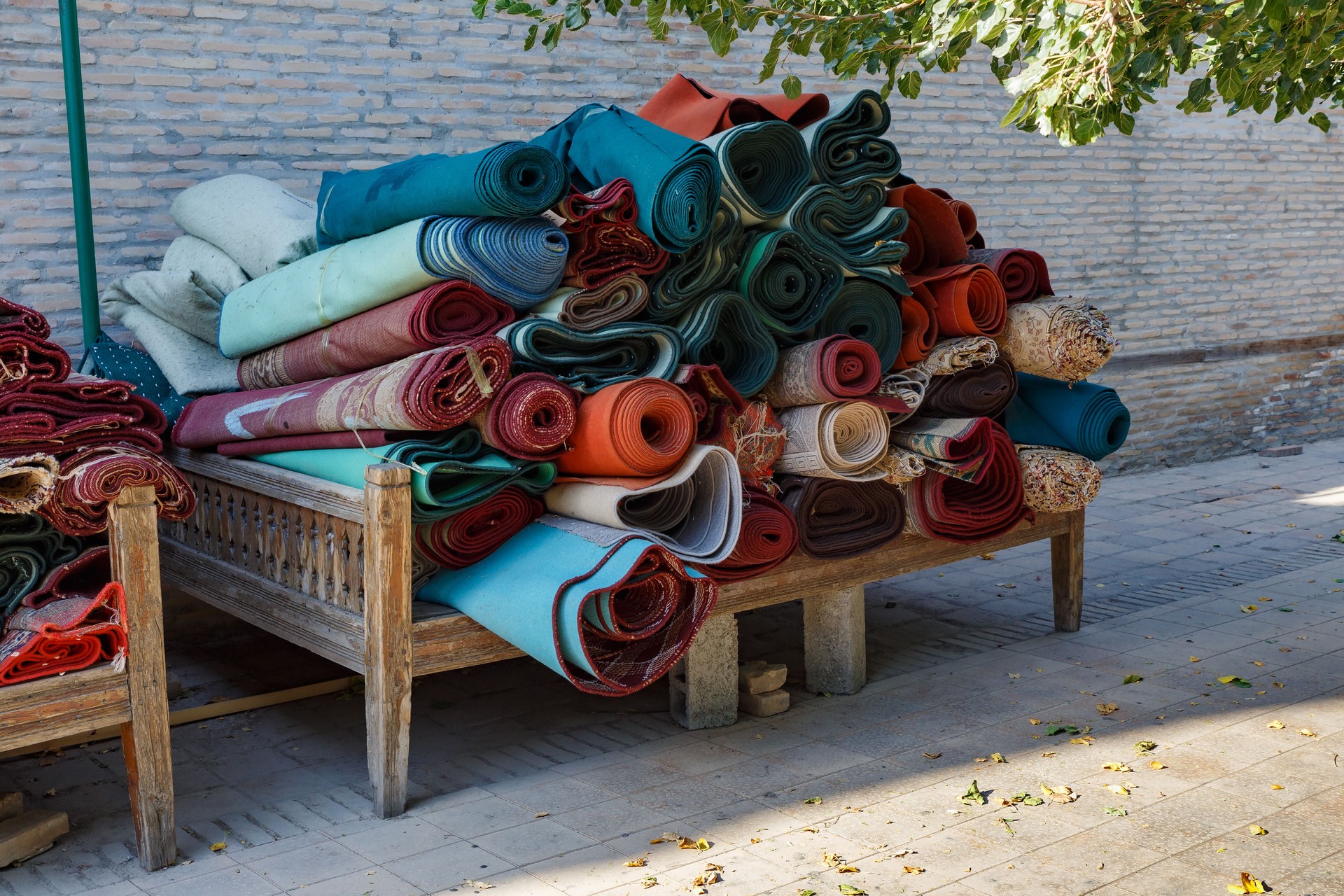Carpets for sale at a street market in Samarkand